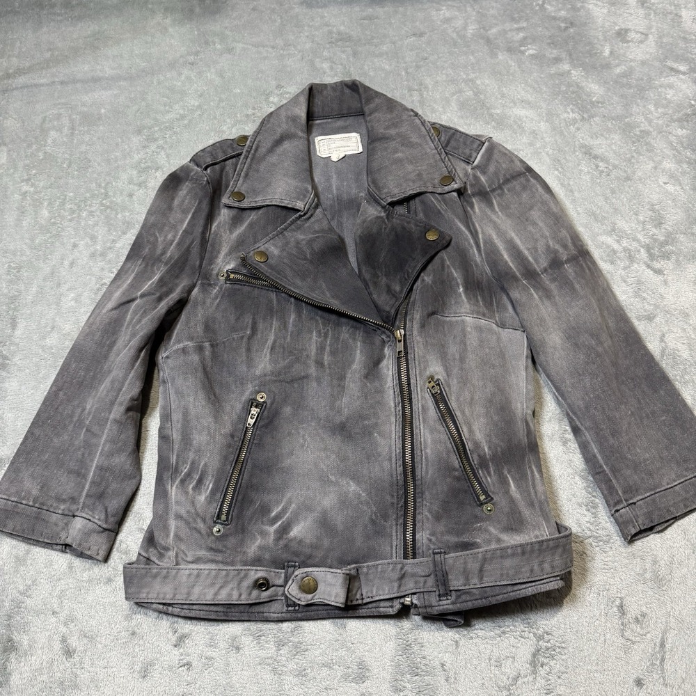 Current/Elliott 3/4 Sleeve Denim Jacket Faded Gray Size 3 (US8) Biker Grunge